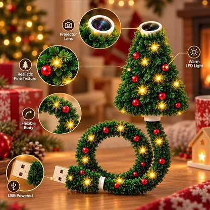 Christmas Projector Light – USB Powered Holiday Night Light with 6+ Patterns, Flexible Tree Lamp for Bedroom & Ceiling Decor